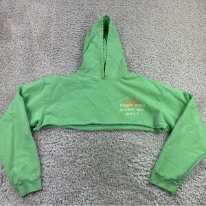 Boys Lie ONE SIZE Toxic Green Cropped Hoodie Pullover Baby You Make Me Melt